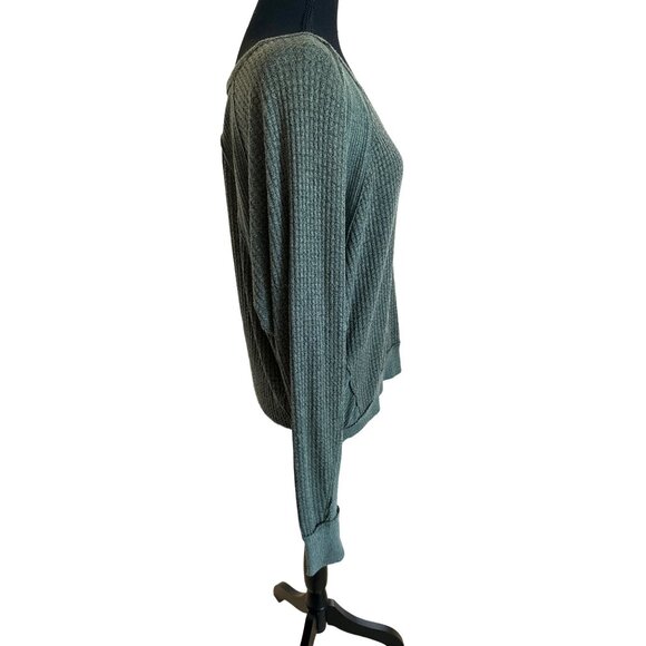 We The Free Olive Green Thermal Waffle Knit Sweater Jersey S Oversized Casual - Picture 4 of 11